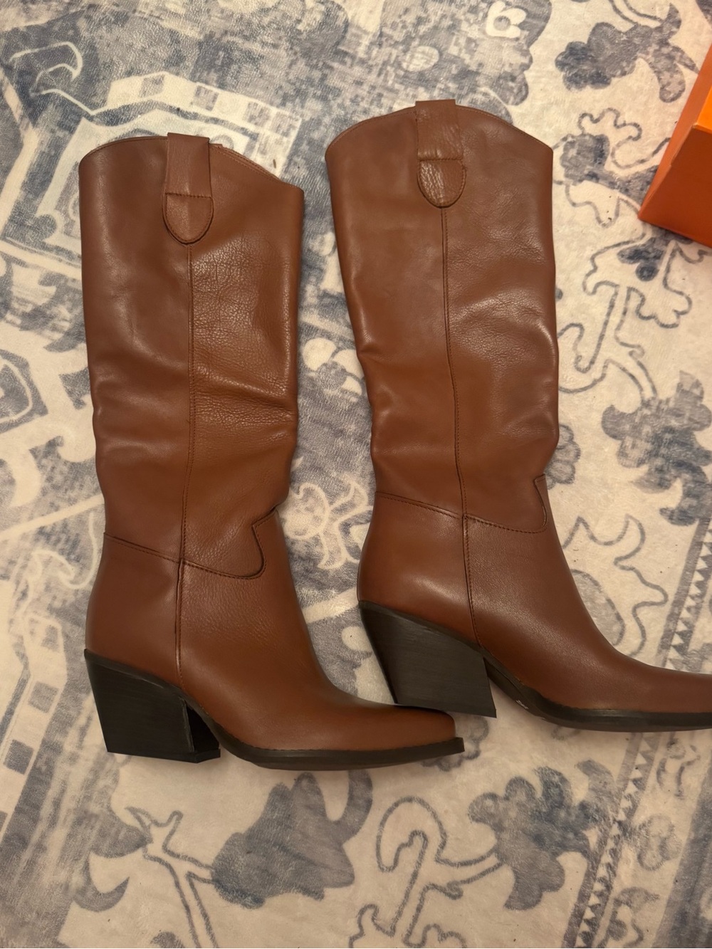 Russell Athletic Brown Leather Mid-Calf Western Heeled Boots - Women's